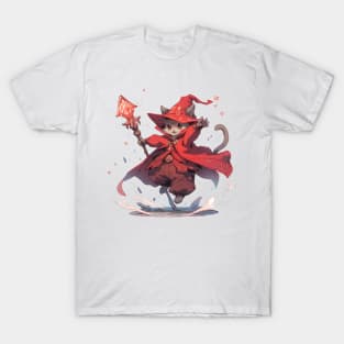 Cute Red Mage Cat Hero T-Shirt